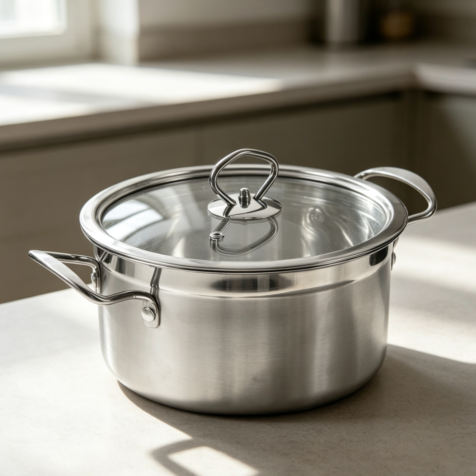 20cm Stainless Steel Double Handle Soup Pot Flat Bottom - Image 2